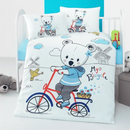 Бебешки спален комплект MISS BELLA – MY BIKE от 100% ранфорс памук, 4 части