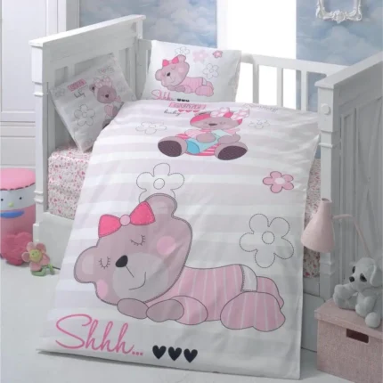 Бебешки спален комплект MISS BELLA – SLEEP TIME от 100% ранфорс памук, 4 части